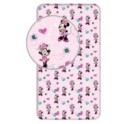 Drap housse - Disney - Minnie : Fleurs - Coton 100% - Rose - 90 x 200 cm