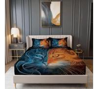 Drap Housse Doux Abstrait Fantastique Têtes De Chat Thème, 200 x 200 cm Drap-Housse en Microfibre avec Coins Élastiqués - Respirant Draps-Housses pour Matelas de 30 cm Haut, Bleu Orange