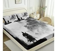 Drap-Housse Doux en Microfibre, Motif Jeux Ville Antique Guerrier pour Matelas épais - Bonnet 30 cm, avec 4 Coins élastiques 140x190 cmGris