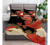 Drap Housse Dragon Nuage De Bon Augure Chinois Drap Housse Bonnet 30cm Matelas en Microfibre, Doux et Durable Respirant avec Élastique Tout Autour, Noir, 90 x 190 cm