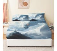 Drap Housse Drap-Housse imprimé 140 x 190 cm de literie d'automne avec de Dragon Blanc Volant dans Les Nuages 30 cm - Drap-Housse Microfibre Doux à