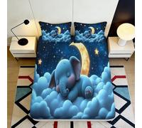 Drap Housse Éléphant Endormi Lune 3D Imprimé Microfibre Antidérapant Ciel Étoilé Protège-Matelas Décoration Chambre 90x200x25cm