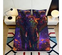 Drap-Housse éléphant psychédélique Violet Orange Microfibre Doux imprimé 3D Tribal Bed Cover pour Cadeau Chambre Maison décoration 90x200x25cm