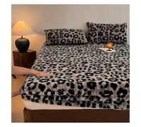 Drap-housse en flanelle, imprimé léopard, literie en velours et polaire chaude et douce avec poche élastique profonde pour un confort thermique d'hiver (noir, 150 x 200 cm)