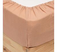 Drap Housse en Gaze de Coton "Flora" 140x190cm Rose