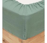 Drap Housse en Gaze de Coton "Flora" 160x200cm Vert Céladon