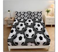 Drap Housse en Microfibre 200x200cm, Imprimé Arrangement Thème Football Sports Housse de Matelas pour Protection de Matelas Épais, Drap Antidérapants Résistant aux Rides, Gris