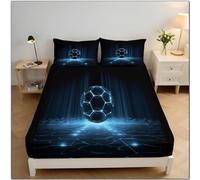 Drap Housse en Microfibre 200x200cm, Imprimé Brillant Football Futuriste Housse de Matelas pour Protection de Matelas Épais, Drap Antidérapants Résistant aux Rides, Bleu foncé