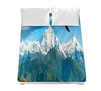 Drap Housse en Microfibre, Chickwing 3D Forêt Montagne Impression Matelas 30cm Épais Protection de Matelas - Antidérapants Résistant Décoloration aux Rides (Montagne enneigée,160x200x30cm)