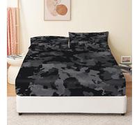 Drap Housse en Microfibre Dunkelgraue Camouflage Imprimé Housse de Matela pour Protection de Matelas Épais Grau Drap-Housse imprimé lit - Antidérapants Résistant aux Rides