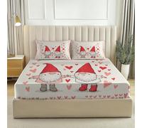 Drap Housse en Microfibre Imprimé Petit Personnage Dessin animé en Forme cœur Mignon, Doux et Respirant, Housse de Matelas avec Grands Bonnets de 30 cm, Élastique Toute Autour, (Rouge, 140 × 190 cm)