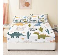 Drap Housse en Microfibre Mignon Petit Dinosaure Imprimé Housse de Matelas pour Protection de Matelas Épais - Antidérapants Résistant aux Rides 90 x 190 cm