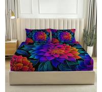 Drap-Housse en Microfibre, Motif Coloré Pétales Feuilles, 140x190 cm - pour Matelas épais (30 cm) avec 4 Coins élastiques - Doux Durable et Lavable en Machine, Noir
