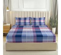 Drap-Housse en Microfibre, Motif Élégant Streifen, Housse de Matelas Respirant Antidérapants Résistant aux Rides 180x200 cm Bonnet 30 cm, Bleu Violet