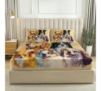 Drap-Housse en Microfibre, Motif Mignon Chiens, 140x190 cm - pour Matelas épais (30 cm) avec 4 Coins élastiques - Doux Durable et Lavable en Machine, Couleur Sable