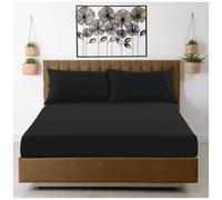 Drap-Housse en Microfibre pour lit Double, Poches Profondes de 25 cm, Infroissable, résistant au rétrécissement, à la décoloration et aux Plis, Lavable en Machine, Noir pour Matelas (137 x 193 cm)