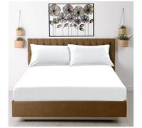 Drap-Housse en Microfibre pour lit Double, Poches Profondes de 25 cm, Infroissable, résistant au rétrécissement, à la décoloration et aux Plis, Lavable en Machine, Blanc