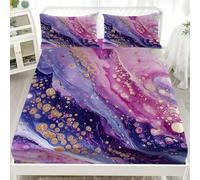 Drap Housse en Microfibre, RéSumé Fluide Marbré Romantique Housse de Matelas 30cm Épais Protection de Matelas - Antidérapants Résistant Violet 3 Pièces Parure de Lit (140x190x30cm)