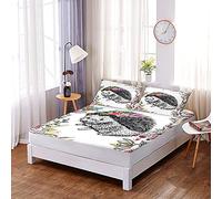 Drap Housse en Microfibre, Treer Antidérapants Résistant aux Rides 3D Impression 30cm Drap Housse Matelas Epais Protection de Matelas avec 2 Taie d'oreiller (Hérisson Fleur,140x200x30cm)