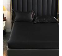 Drap-Housse en Satin de Couleur Unie avec Bande élastique pour Matelas, Drap-Housse pour lit Double, Queen Size, Noir, 80 x 200 x 20 cm, 1 pièce