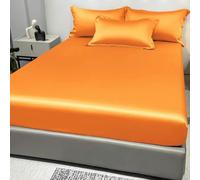 Drap-Housse en Satin de Couleur Unie, Couvre-lit en Soie glacée de Couleur Unie pour Chambre à Coucher, (sans taies d'oreiller) - Orange - 138 x 190 cm