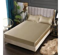 Drap-Housse en Satin Rayonne Housse de Matelas Bande élastique Drap de lit Extra Large 140x200 160x200 sans taie d'oreiller-Champagne Or-140x200x25cm