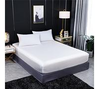 Drap-Housse en Soie de mûrier Naturel aux Quatre Coins avec Bande élastique, Drap-Housse de Couleur Unie, Blanc, 140 x 200 x 25 cm