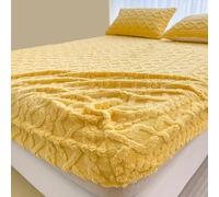 Drap-housse en velours et en flanelle et velours pour l'hiver, doux et fin, en polaire, chaud, antidérapant, uni, chaud et confortable, en peluche douce pour grand lit (jaune, 90 x 200 cm)