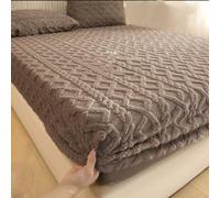Drap-housse en velours et en flanelle et velours pour l'hiver, doux et fin, en polaire, chaud, antidérapant, uni, chaud et confortable, en peluche douce pour grand lit (marron, 150 x 200 cm)