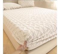 Drap-housse en velours et en flanelle et velours pour l'hiver, doux et fin, en polaire, chaud, antidérapant, uni, chaud et confortable, en peluche douce pour grand lit (blanc, 200 x 220 cm)