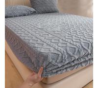 Drap-housse en velours et flanelle - Doux et doux pour l'hiver - Coupe ajustée et chaude - Antidérapant - Couleur unie, chaude et confortable - Pour grand lit (gris, 200 x 220 cm)