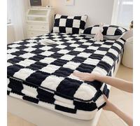 Drap-housse en velours, housse de protection pour matelas en velours doux avec poche profonde de 30,5 cm, respirant, drap-housse élastique (très grand lit, 180,3 x 200,7 cm, noir)