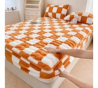 Drap-housse en velours, housse de protection pour matelas en velours doux avec poche profonde de 30,5 cm, respirant, drap-housse élastique (très grand lit, 180,3 x 200,7 cm, orange)