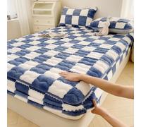 Drap-housse en velours, housse de protection pour matelas en velours doux avec poche profonde de 30,5 cm, respirant, surmatelas élastique (grand lit, 150 x 200,7 cm, bleu)