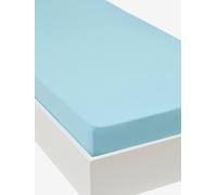 Drap-housse enfant en jersey extensible uni couleur bleu 90X140