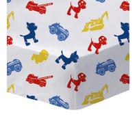 Pat Patrouille Patboy Drap Housse 1 Personne 90x190 cm | 100% Coton | Oeko-TEX | Imprimé Enfant | Blanc (Blanc, 90x190/200cm - Bonnet 30cm)