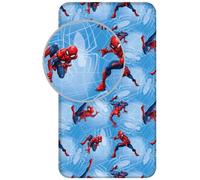 Drap housse enfant Spiderman toile d'araignée 90x200 cm 100% coton bleu