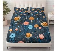 Drap Housse Escargots et Champignons 140x190 cm Fond Gris Foncé, Forêt 3D | Bonnet Profond 30 cm Élastiqué Tout Autour, Microfibre Douce Respirante, Ne Glisse Pas la Nuit Décoration Tendance