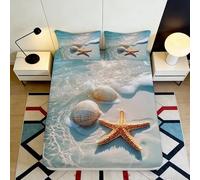 Drap-Housse étoile de mer Plage 3D imprimé Microfibre Coquillages Sable Protection Matelas Lavable Chambre 120x200x25cm