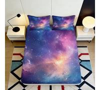 Drap Housse étoilé Galaxy Starry Sky 3D Printed en Microfibre, Couvre-Matelas Cosmic Nebula pour Chambre, dortoir, décoration 90x200x25cm