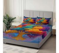 Drap Housse Fantaisie Arbre De Vie Texture Drap Housse Bonnet 30cm Matelas en Microfibre, Doux et Durable Respirant avec Élastique Tout Autour, Couleur, 180 x 200 cm