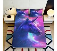 Drap-Housse Fantasy Licorne Impression 3D Microfibre Deep Pocket Antidérapant Ensemble Linge de Lit Fantasy Licorne Mattress Fitted Cover Lavable 90x200x25cm