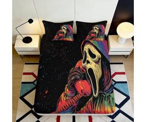 Drap Housse fantôme coloré Microfibre Impression 3D Style Scream Housse de Matelas antidérapante pour Chambre dortoir Facile à Laver 90x200x25cm