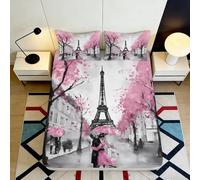 Drap Housse Fitted 3D Imprimé Sakura Paris Microfibre Profondeur Élastique Linge de Lit Chambre Housse de Matelas Sakura Paris Lavable 140x200x25cm