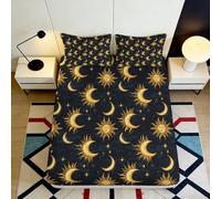 Drap Housse Fitted Sheet 3D Imprimé Soleil Lune Microfibre Poche Profonde Protection Lit Star Moon Mattress Fitted Cover Antidérapant Lavable Chambre 200x200x25cm