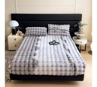 Drap Housse Flanelle en Peluche - Protector de Matelas Respirant à Carreaux, Alèse Lit Élastique Douce et Chaud pour Hiver, Tissu Vélours de Lait(Gray,2 Pillowcases)