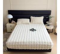 Drap Housse Flanelle en Peluche - Protector de Matelas Respirant à Carreaux, Alèse Lit Élastique Douce et Chaud pour Hiver, Tissu Vélours de Lait(White,Queen 60"x79")