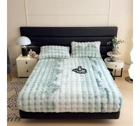 Drap Housse Flanelle en Peluche - Protector de Matelas Respirant à Carreaux, Alèse Lit Élastique Douce et Chaud pour Hiver, Tissu Vélours de Lait(Green,Queen 60"x79")