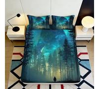 Drap Housse forêt Ciel étoilé 3D imprimé Microfibre nébuleuse protège-Matelas pour Chambre d’Amis décoration Facile d’Entretien 113 120x200x25cm