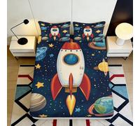 Drap Housse Fusée 3D Imprimé Microfibre Poche Profonde Antidérapant pour Chambre Literie Cosmos Mattress Fitted Cover Lavable 160x200x25cm